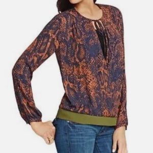 CAbi Blue and Orange Snake Print Blouse